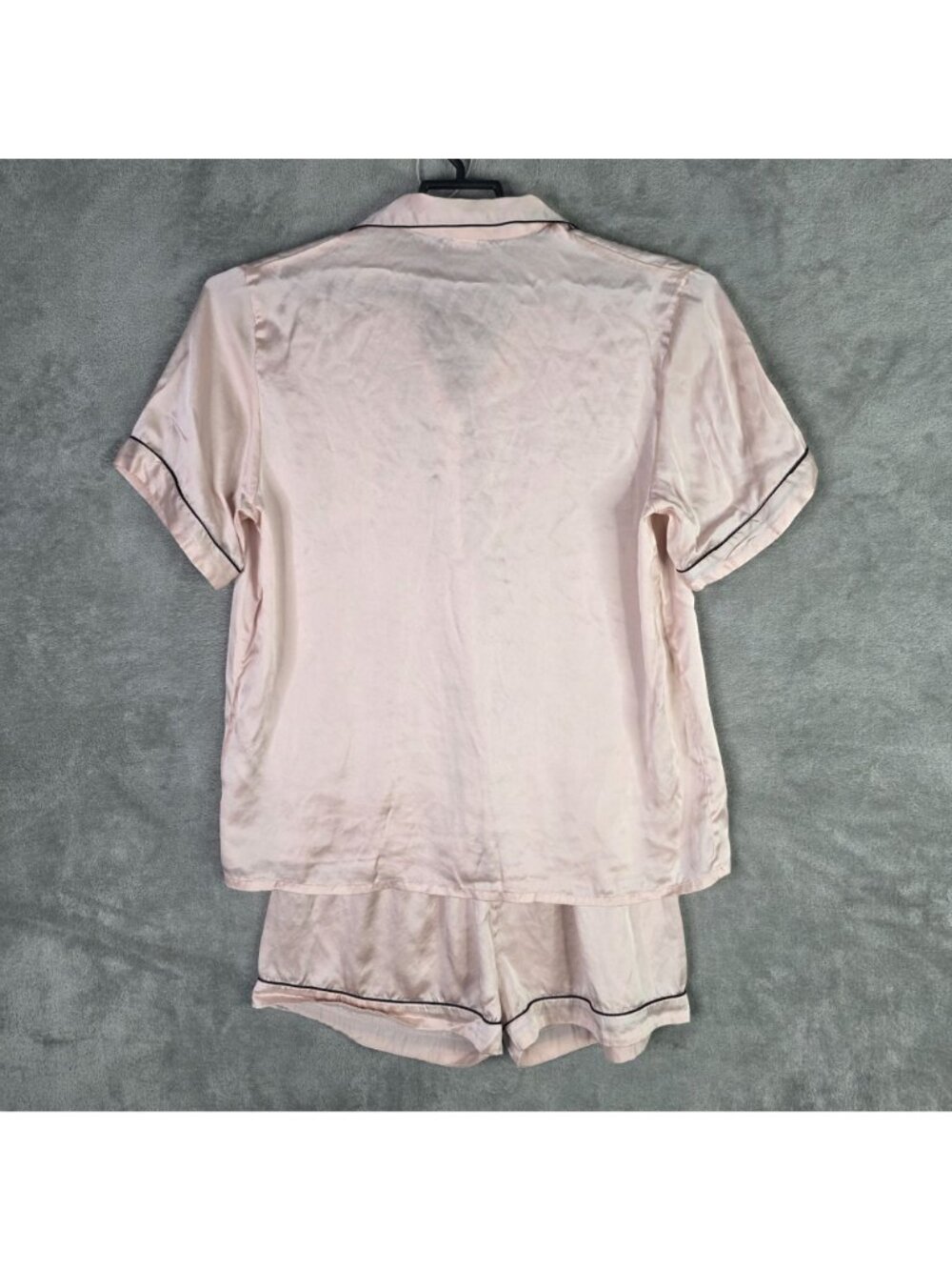 Womens Silk silky 100% Silk Pink Pajama Set Contrast Trim Button Up Top Size XL - Picture 4 of 14